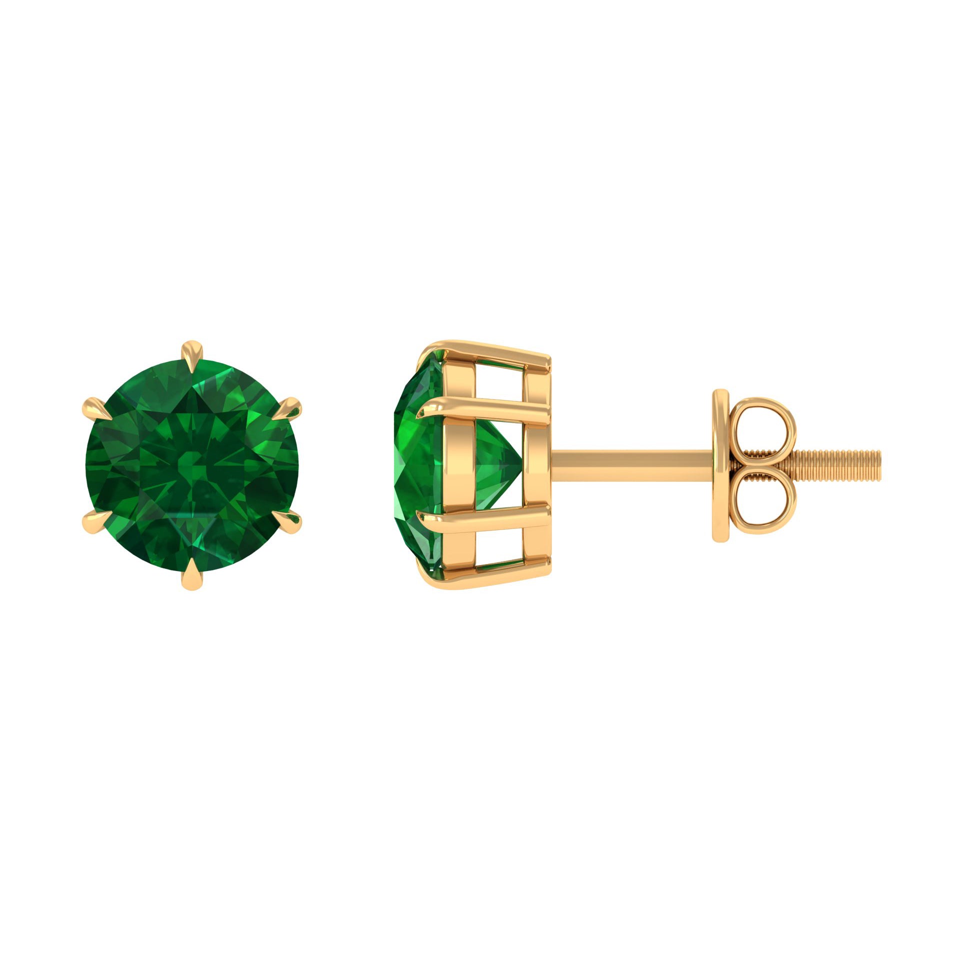 Created Emerald Simple Solitaire Stud Earrings in Yellow Gold Lab Created Emerald - ( AAAA ) - Quality 14K Yellow Gold - Rosec Jewels