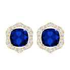 Classic Lab Grown Blue Sapphire Halo Stud Earrings with Diamond AAAA - Rosec Jewels