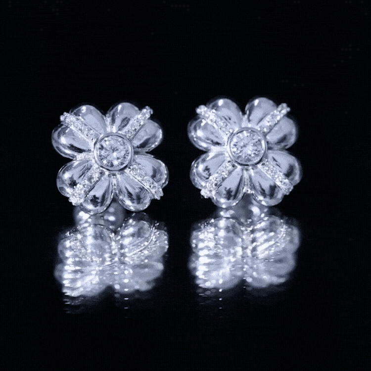 Lab Grown Diamond Flower Stud Earrings With Screw Back Lab - ( EF-VS ) - Rosec Jewels