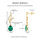 Vintage Lab Grown Emerald Teardrop Earrings with Diamond Accent AAAA - Rosec Jewels