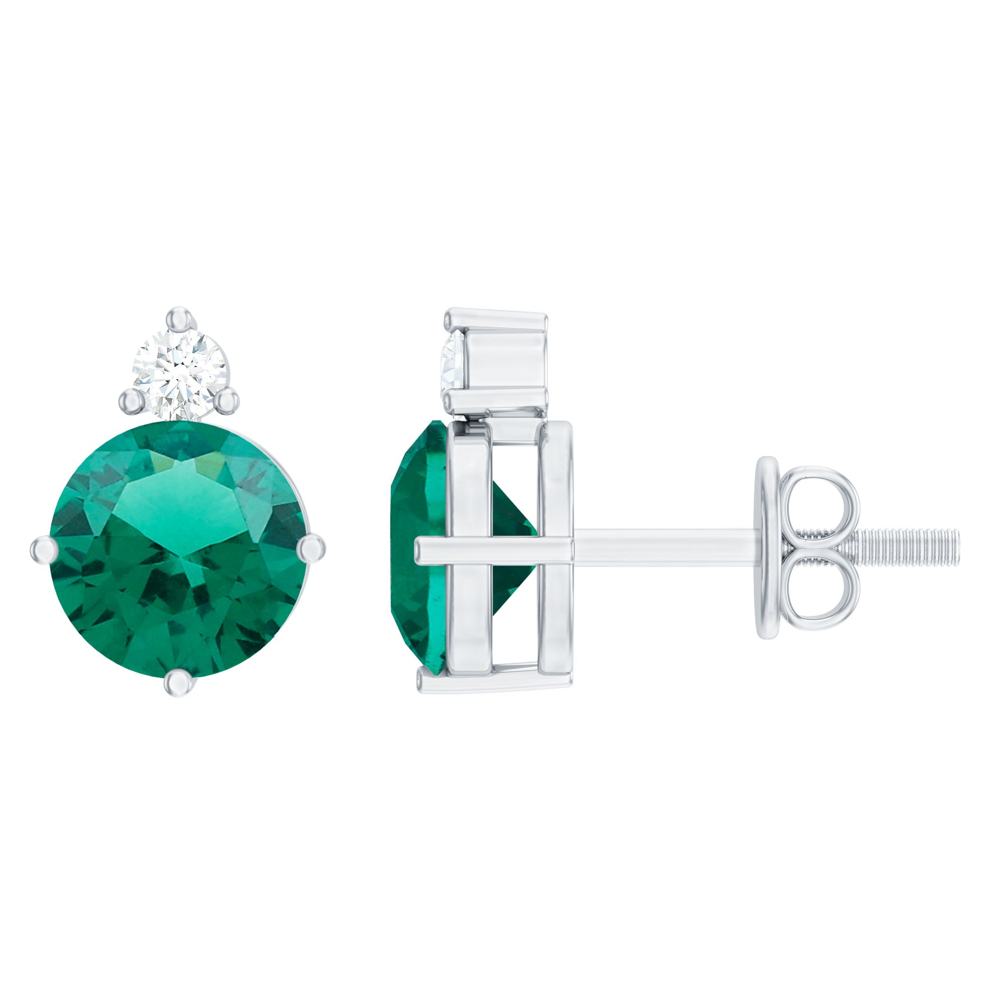 Lab Grown Emerald Screw Back Earrings With Diamond – Rosec Jewels