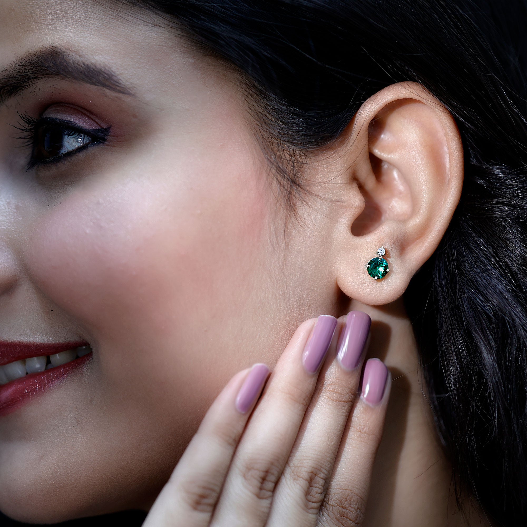 Lab Grown Emerald Screw Back Earrings With Diamond – Rosec Jewels