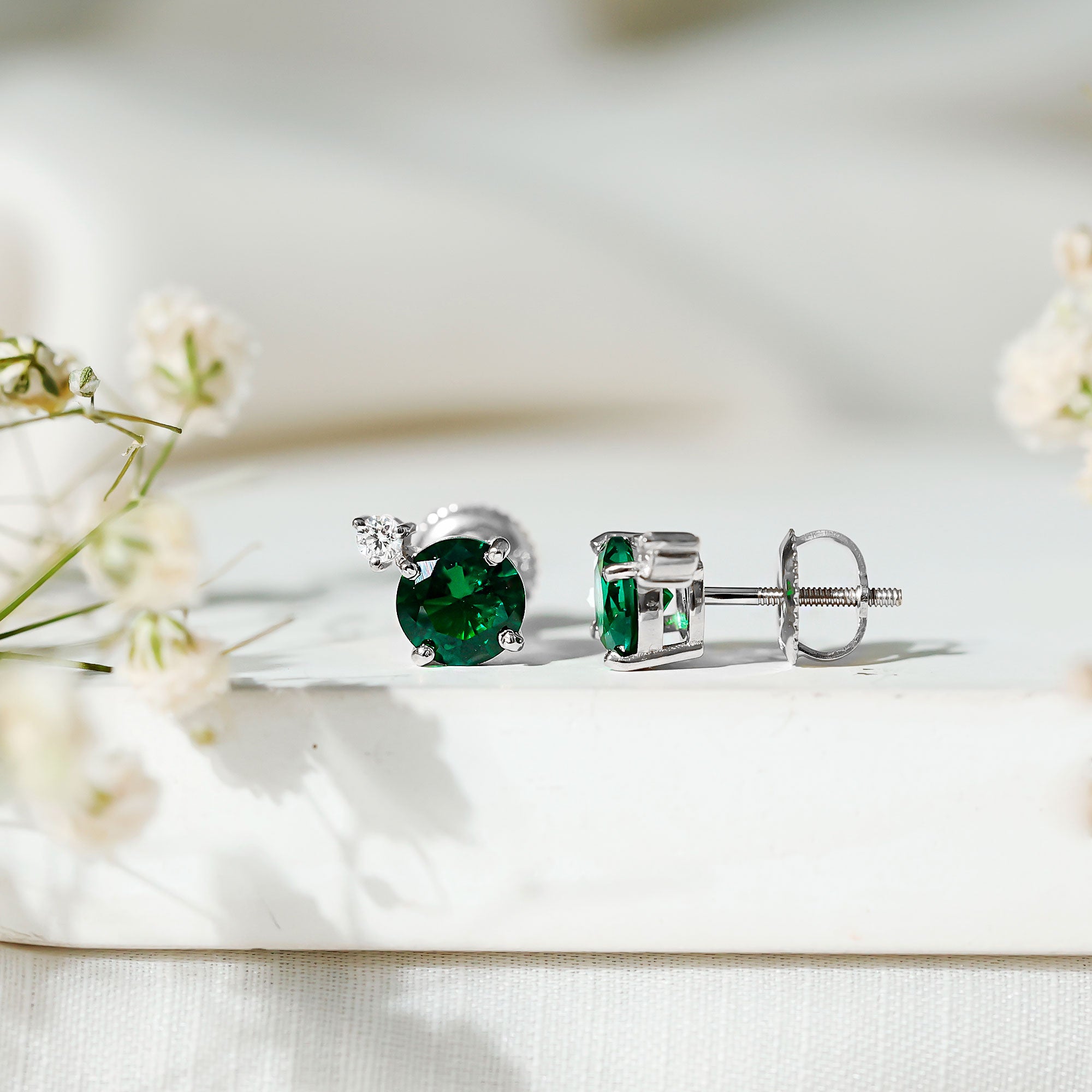 Lab Grown Emerald Screw Back Earrings With Diamond – Rosec Jewels
