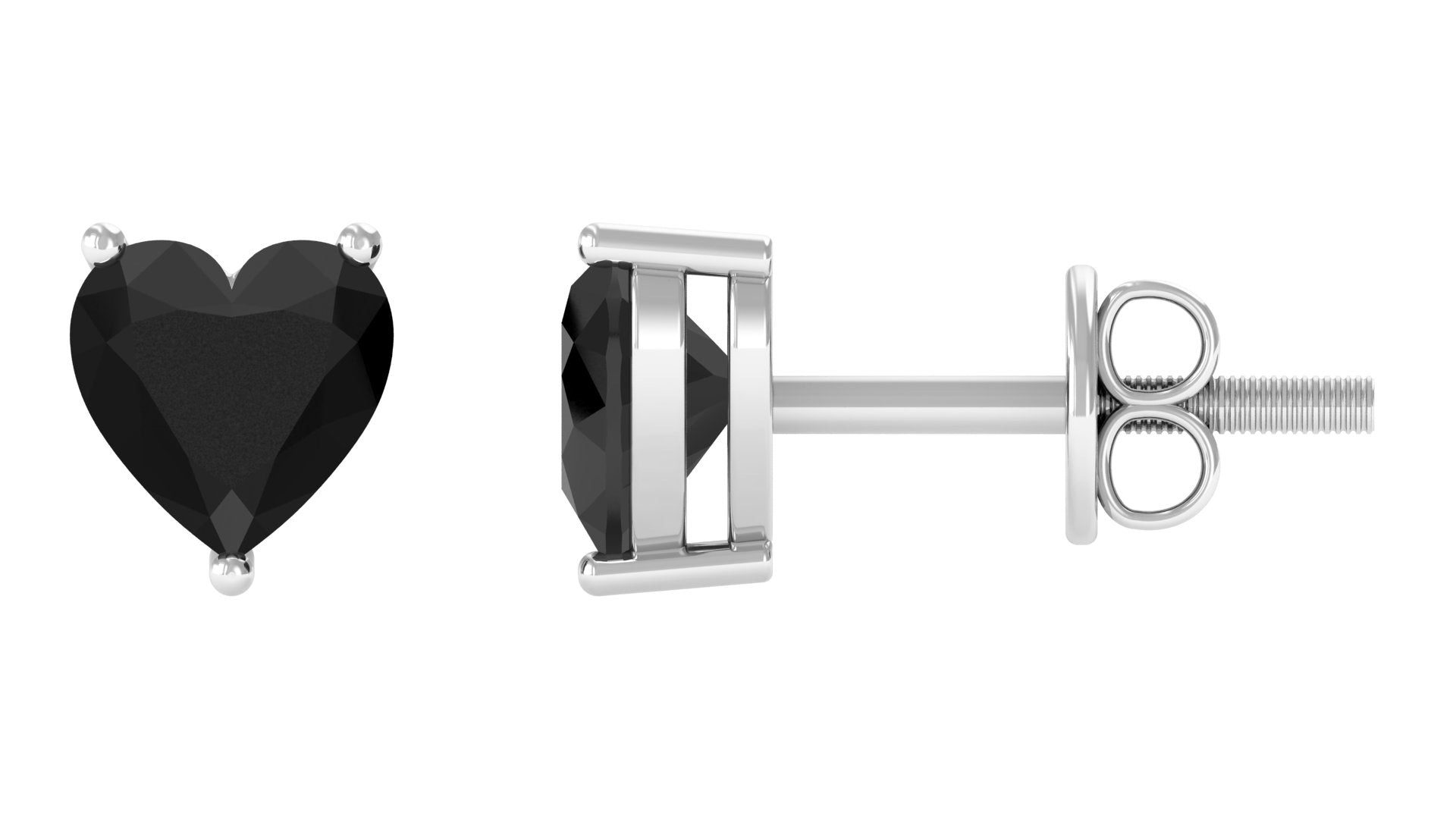 Lab Grown Black Diamond Heart Stud Earrings With Screw Back
