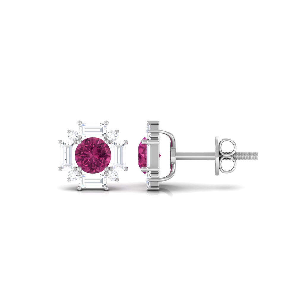 1.25 CT Pink Tourmaline and Diamond Halo Stud Earrings Pink Tourmaline - ( AAA ) - Quality - Rosec Jewels