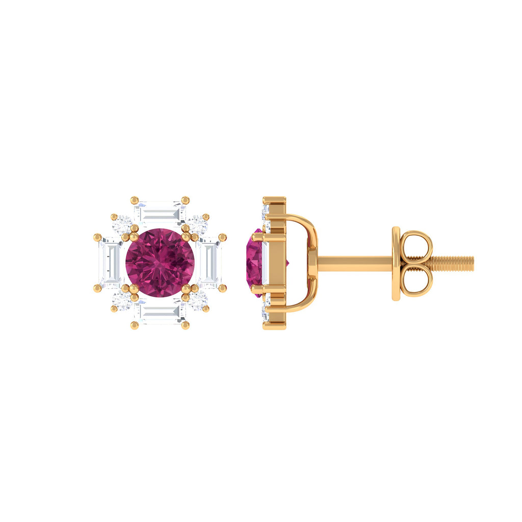 1.25 CT Pink Tourmaline and Diamond Halo Stud Earrings Pink Tourmaline - ( AAA ) - Quality - Rosec Jewels