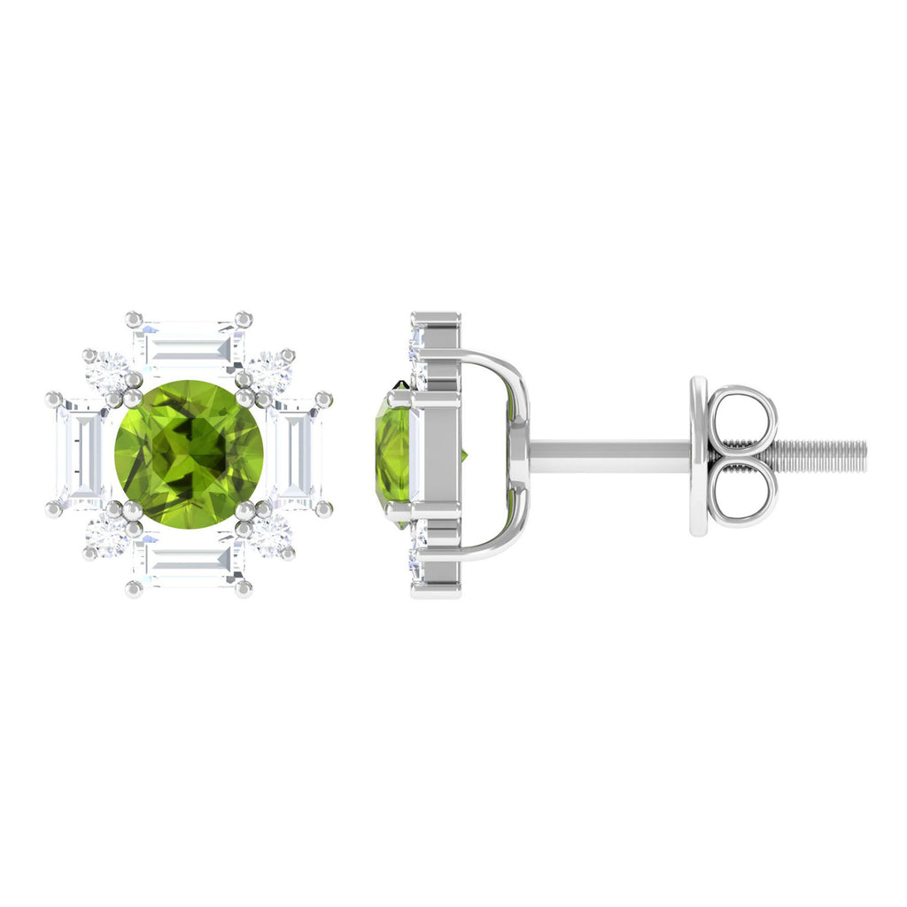 Contemporary Peridot Stud Earrings with Diamond Halo Peridot - ( AAA ) - Quality - Rosec Jewels