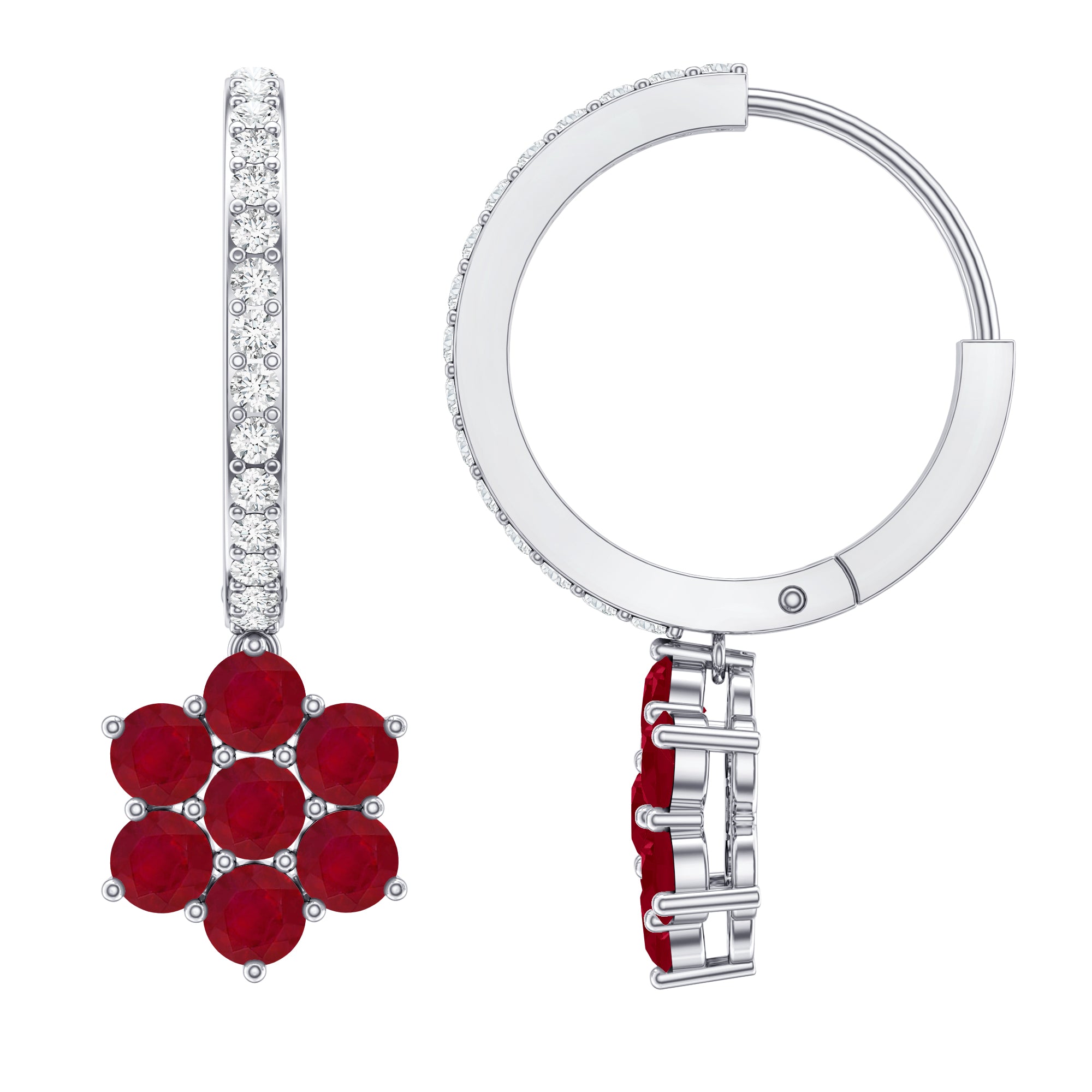 2.25 CT Ruby and Moissanite Flower Drop Dangle Earrings