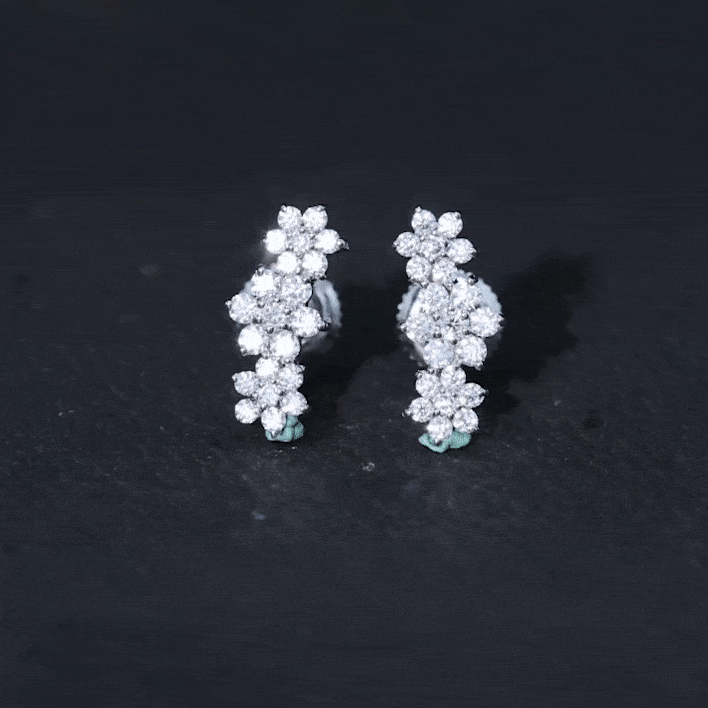 Certified Moissanite Flower Climber Earrings with Screw Back Moissanite - ( D-VS1 ) - Color and Clarity - Rosec Jewels