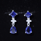 4.75 CT Created Blue Sapphire Stud Drop Earrings with Moissanite Lab Created Blue Sapphire - ( AAAA ) - Quality - Rosec Jewels