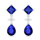 Lab Created Blue Sapphire and Diamond Wedding Drop Earrings AAAA - Rosec Jewels