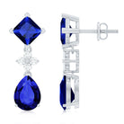 Lab Created Blue Sapphire and Diamond Wedding Drop Earrings AAAA - Rosec Jewels