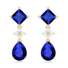 Lab Created Blue Sapphire and Diamond Wedding Drop Earrings AAAA - Rosec Jewels