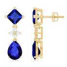 Lab Created Blue Sapphire and Diamond Wedding Drop Earrings AAAA - Rosec Jewels