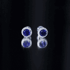 Certified 2 Carat Lab Grown Blue Sapphire Stud Earrings With Moissanite Halo AAAA 92.5 Sterling Silver - Rosec Jewels
