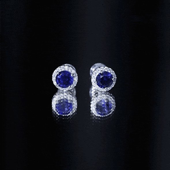 Certified 2 Carat Lab Grown Blue Sapphire Stud Earrings With Moissanite Halo AAAA 92.5 Sterling Silver - Rosec Jewels