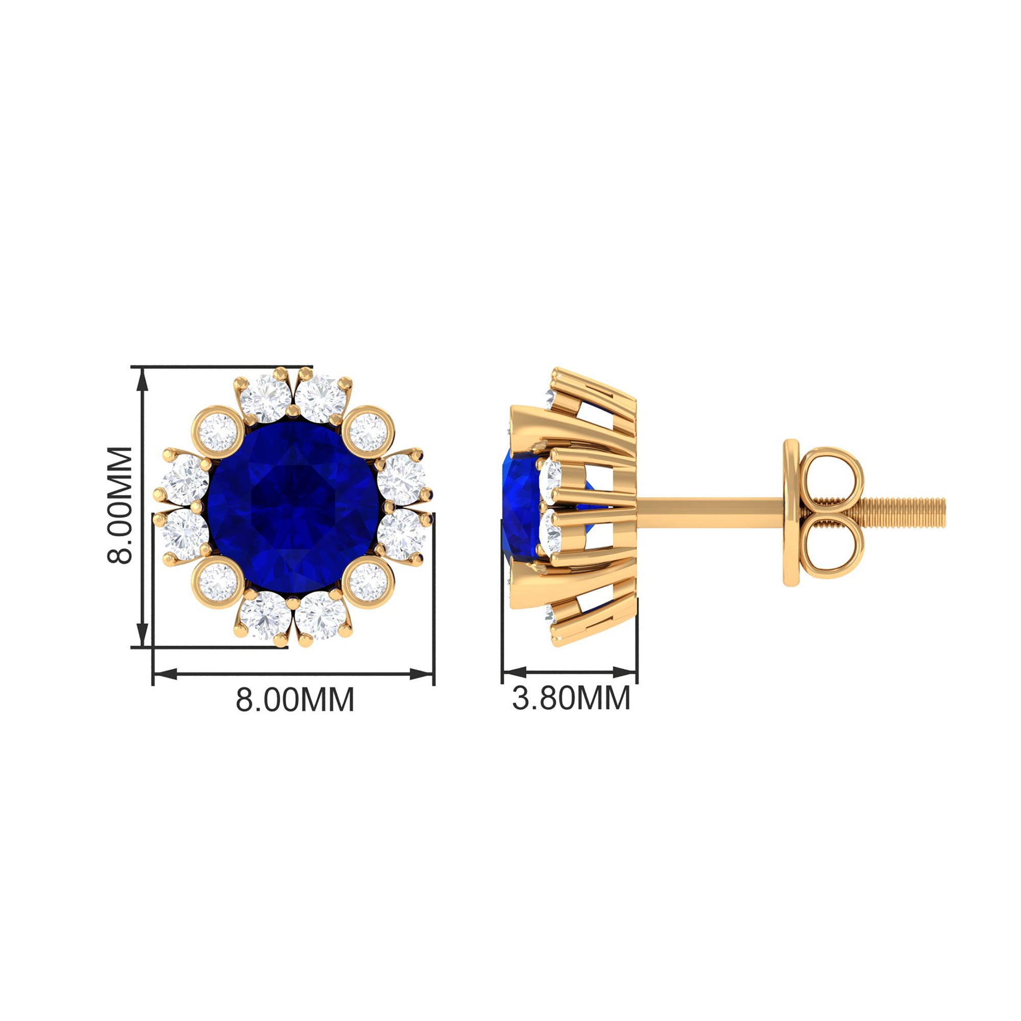 Designer Created Blue Sapphire and Diamond Halo Stud Earrings Lab Created Blue Sapphire - ( AAAA ) - Quality - Rosec Jewels