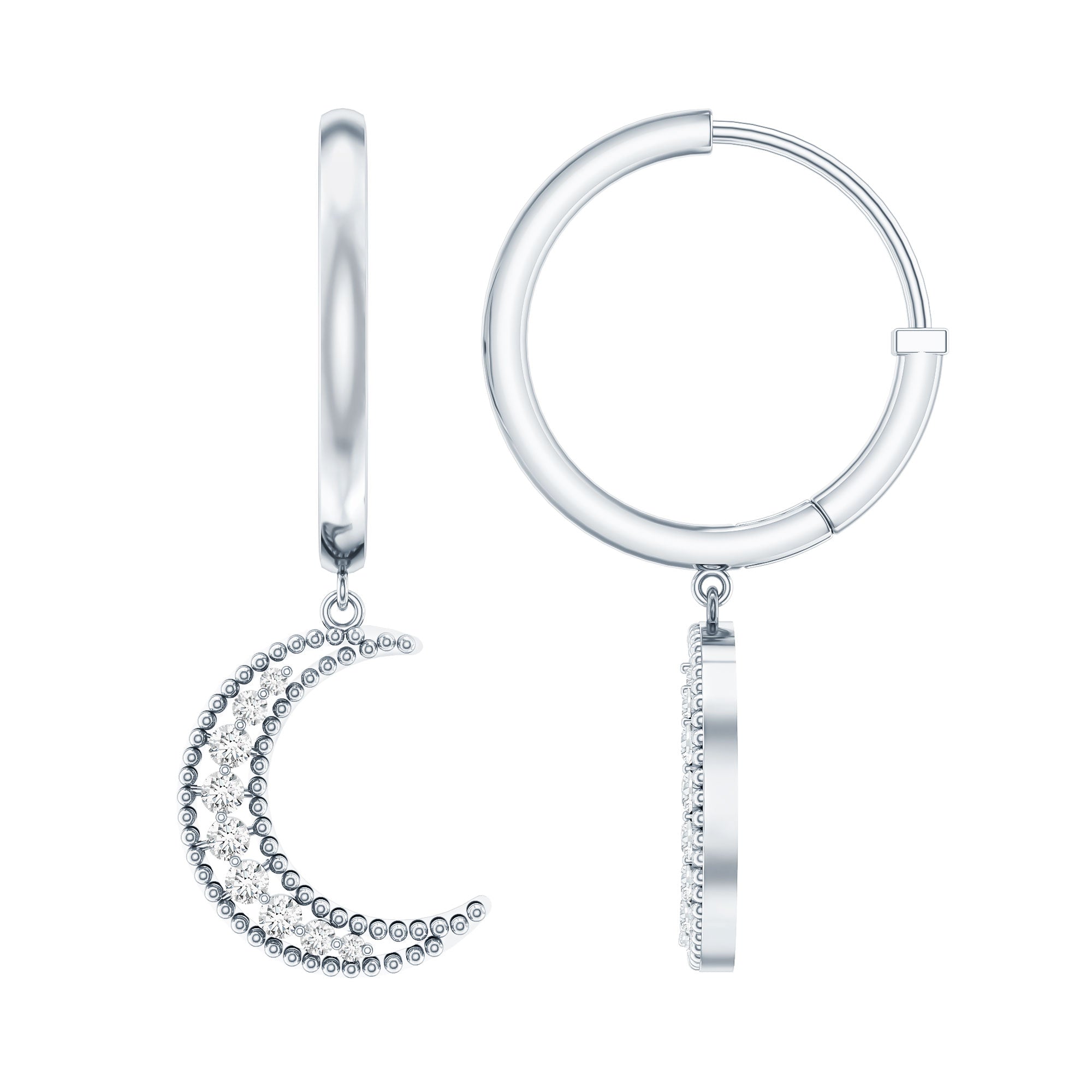 Certified Diamond Moon Drop Hoop Earrings Natural - ( HI-SI ) - Rosec Jewels