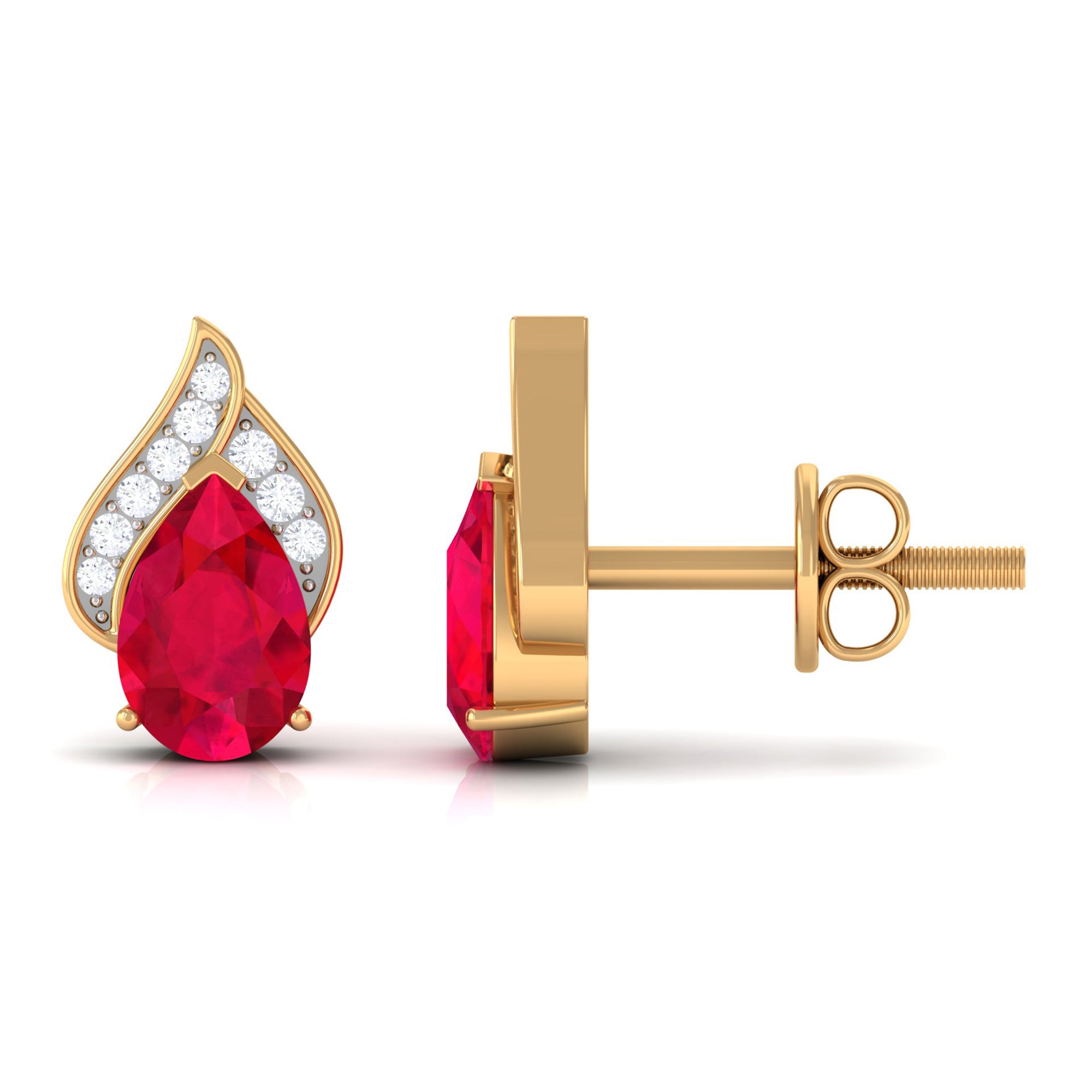 1 CT Teardrop Stud Earrings with Lab Grown Ruby and Diamond Lab Created Ruby - ( AAAA ) - Quality - Rosec Jewels