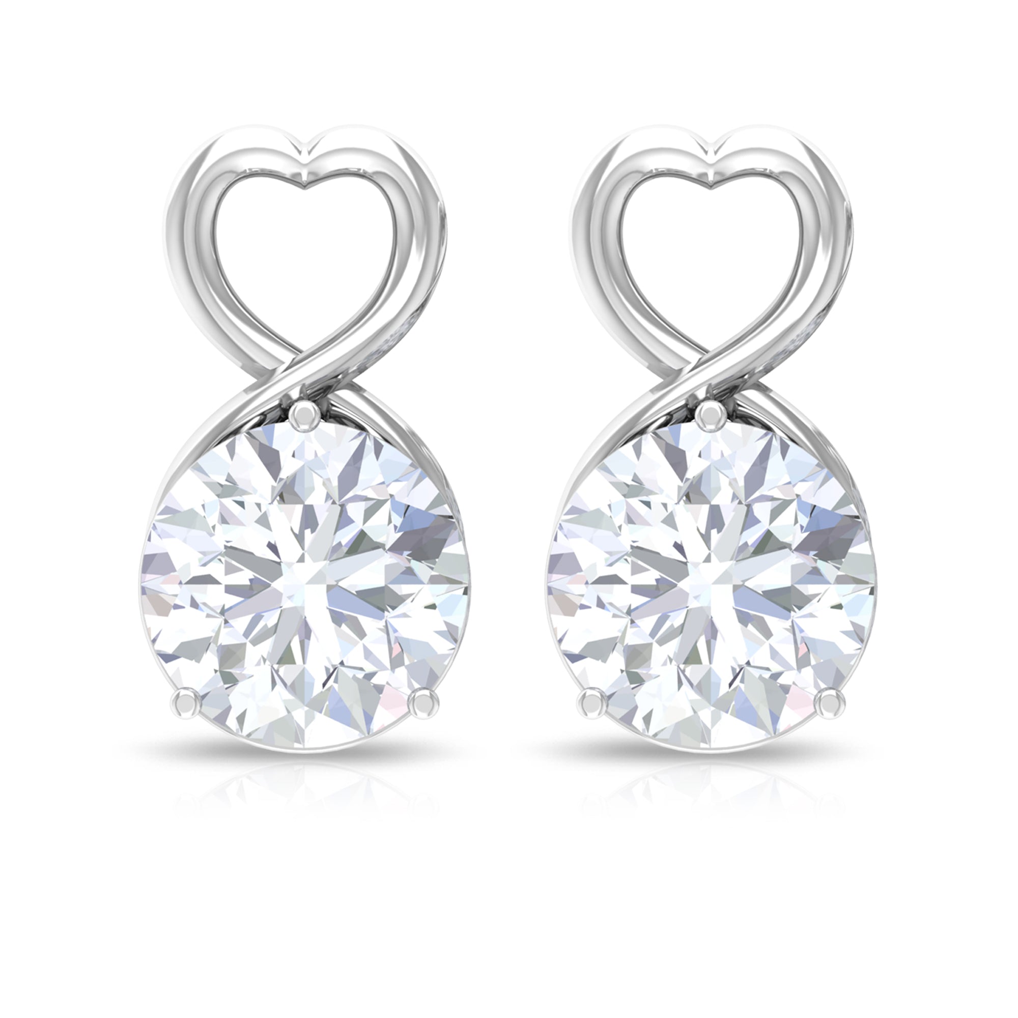 2 CT Round Shape Solitaire Moissanite Heart Stud Earrings Moissanite - ( D-VS1 ) - Color and Clarity - Rosec Jewels