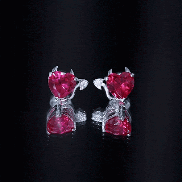Certified 4 Carat Lab Grown Ruby Devil Heart Stud Earrings AAAA 92.5 Sterling Silver - Rosec Jewels