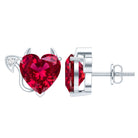 Certified 4 Carat Lab Grown Ruby Devil Heart Stud Earrings AAAA 92.5 Sterling Silver - Rosec Jewels