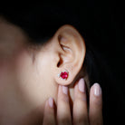 Certified 4 Carat Lab Grown Ruby Devil Heart Stud Earrings AAAA 92.5 Sterling Silver - Rosec Jewels