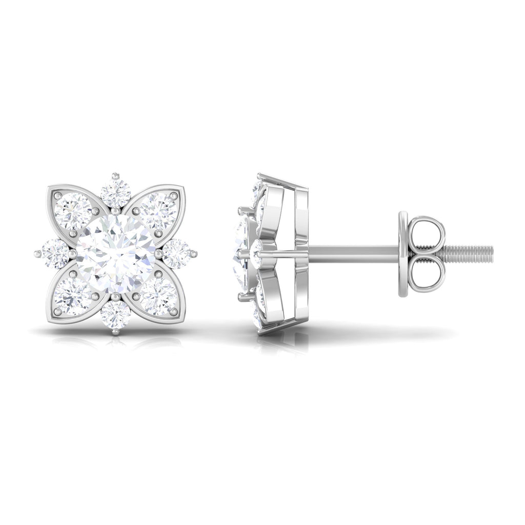 Certified Moissanite Floral Stud Earrings Moissanite - ( D-VS1 ) - Color and Clarity - Rosec Jewels