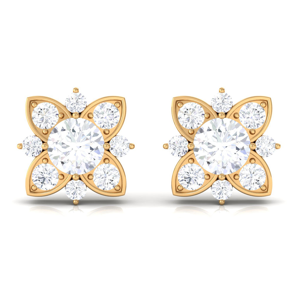 Certified Moissanite Floral Stud Earrings Moissanite - ( D-VS1 ) - Color and Clarity - Rosec Jewels