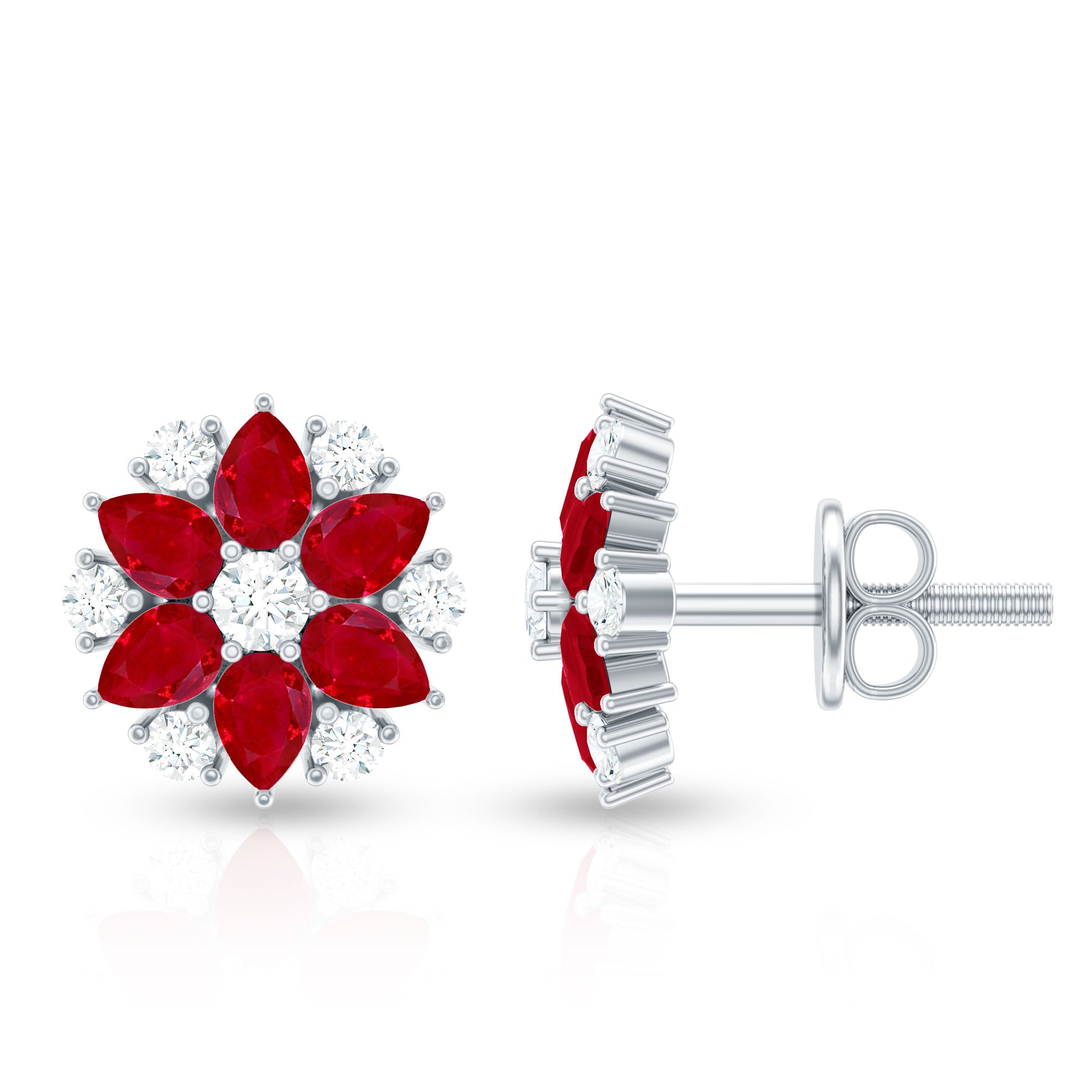 Pear Cut Ruby and Diamond Vintage Flower Earrings – Rosec Jewels