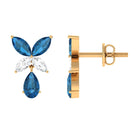 London Blue Topaz and Moissanite Flower Drop Earrings London Blue Topaz - ( AAA ) - Quality - Rosec Jewels