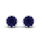 2 CT Blue Sapphire Solitaire Stud Earrings in Crown Setting Blue Sapphire - ( AAA ) - Quality - Rosec Jewels