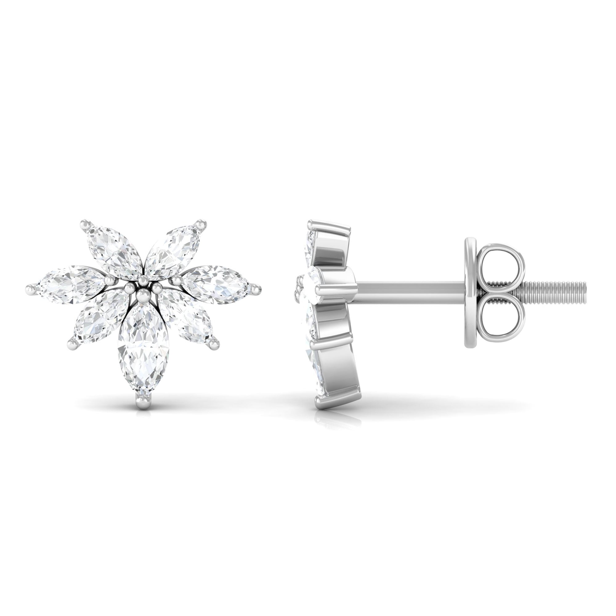 3/4 CT Real Diamond Cluster Stud Earrings in Gold Diamond - ( HI-SI ) - Color and Clarity - Rosec Jewels