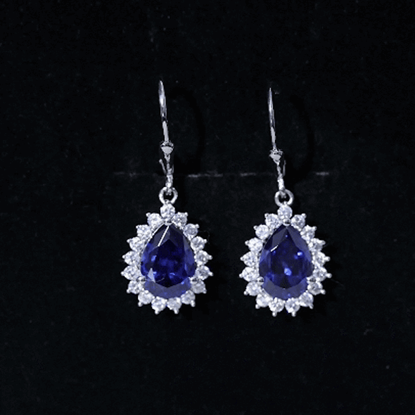 5 Carat Lab Grown Blue Sapphire Sterling Silver Drop Earrings AAAA 92.5 Sterling Silver - Rosec Jewels