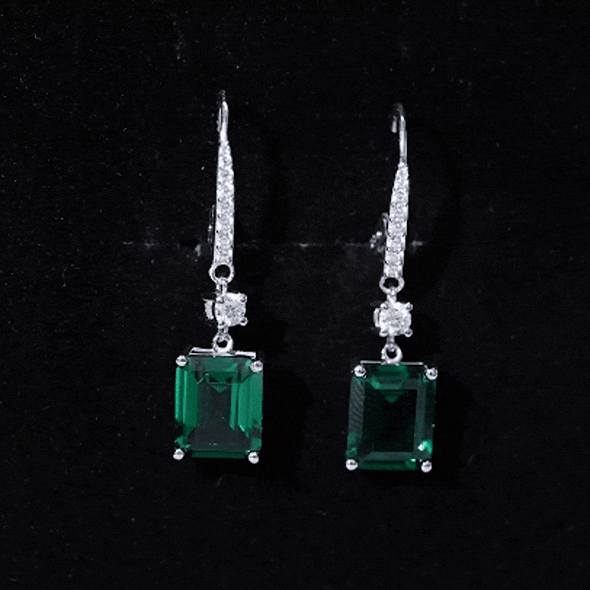 Sterling Silver 6.5 Carat Lab Grown Emerald Drop Earrings For Women AAAA 92.5 Sterling Silver - Rosec Jewels