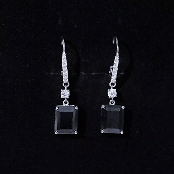 Certified 6 Carat Lab Grown Black Diamond Dangling Earrings AAAA ( Synthetic ) 92.5 Sterling Silver - Rosec Jewels