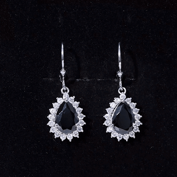 Certified 3.6 Carat Lab Grown Black Diamond Teardrop Dangle Earrings for Women AAAA ( Synthetic ) 92.5 Sterling Silver - Rosec Jewels