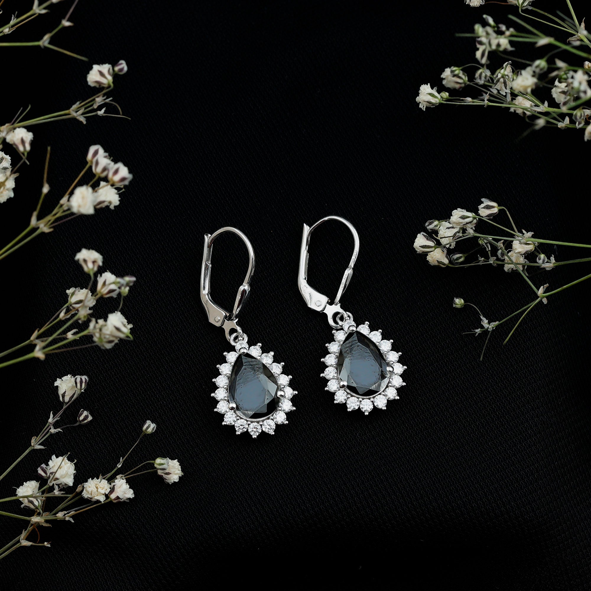 Certified 3.6 Carat Lab Grown Black Diamond Teardrop Dangle Earrings for Women AAAA ( Synthetic ) 92.5 Sterling Silver - Rosec Jewels