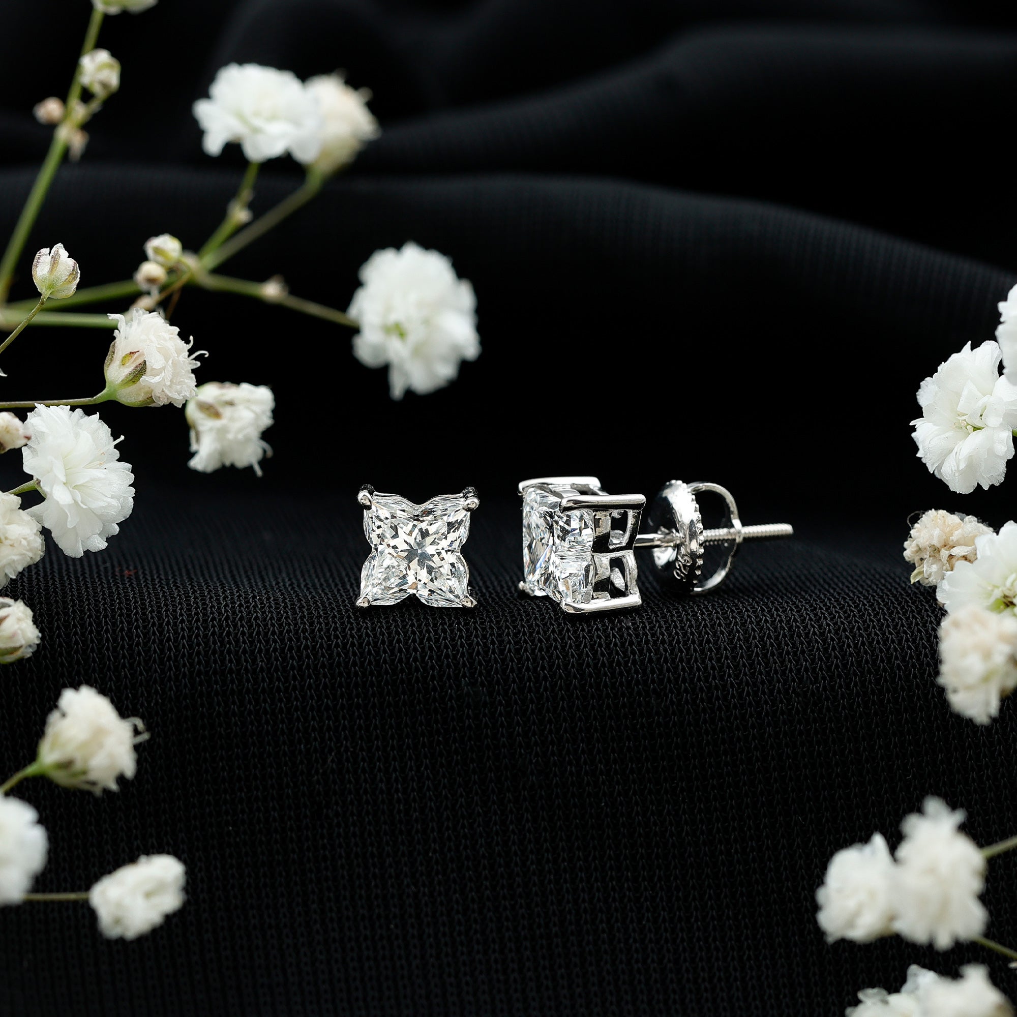 1.7 Carat Lily Cut Certified Lab Grown Diamond Solitaire Stud Earrings Lab - ( EF-VS ) - Rosec Jewels