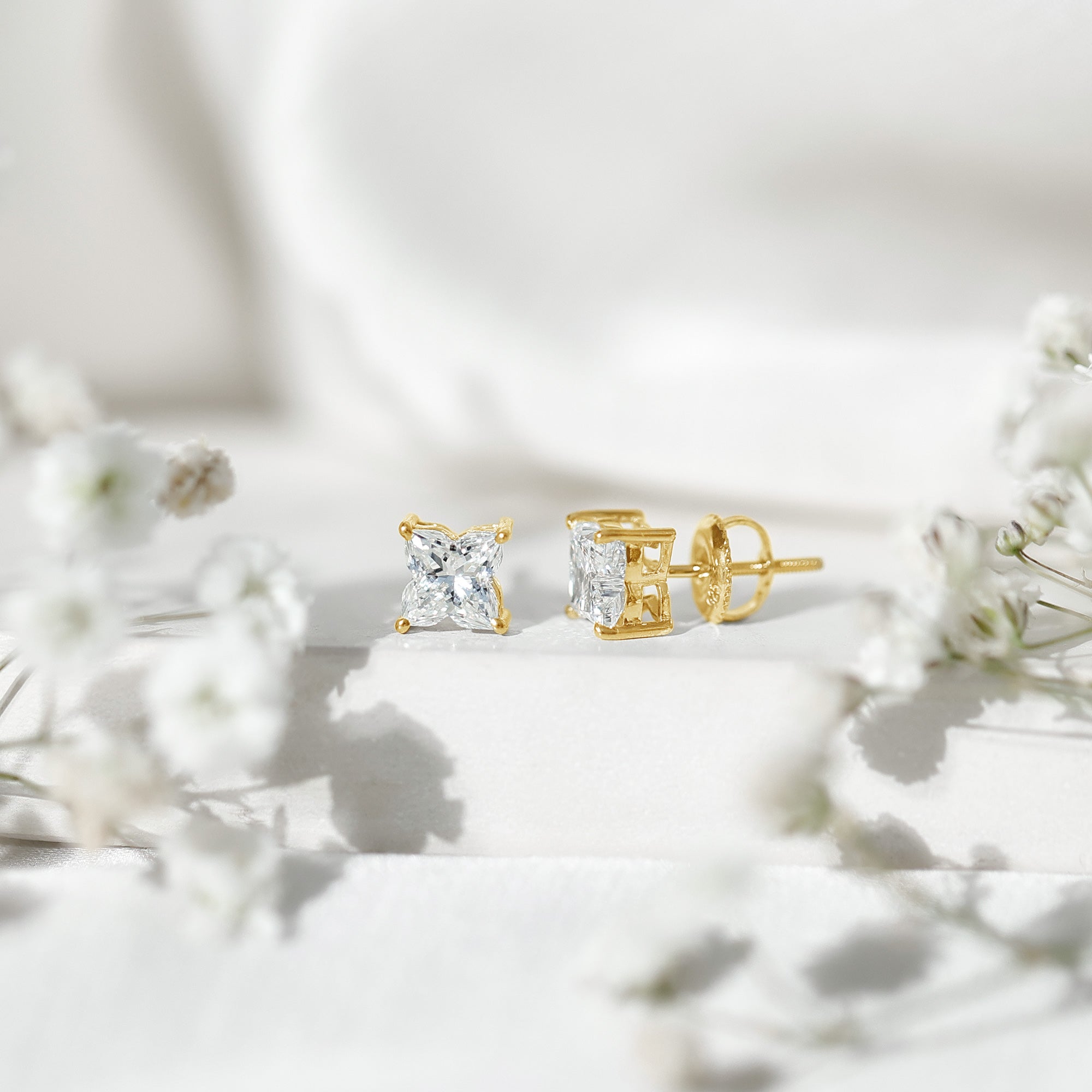 1.7 Carat Lily Cut Certified Lab Grown Diamond Solitaire Stud Earrings Lab - ( EF-VS ) - Rosec Jewels