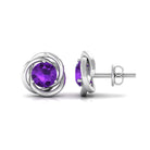 Natural Amethyst Solitaire Swirl Stud Earrings Amethyst - ( AAA ) - Quality - Rosec Jewels