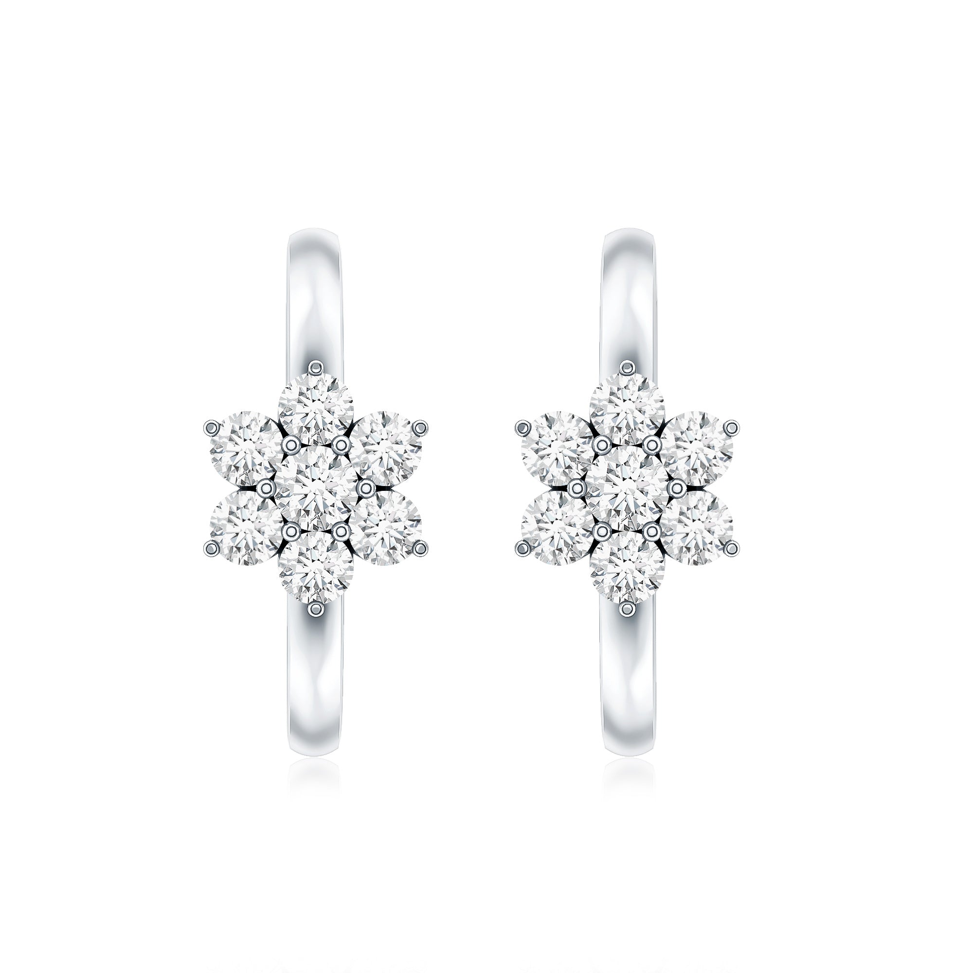 Diamond Flower Hoop Earrings For Her Natural - ( HI-SI ) - Rosec Jewels