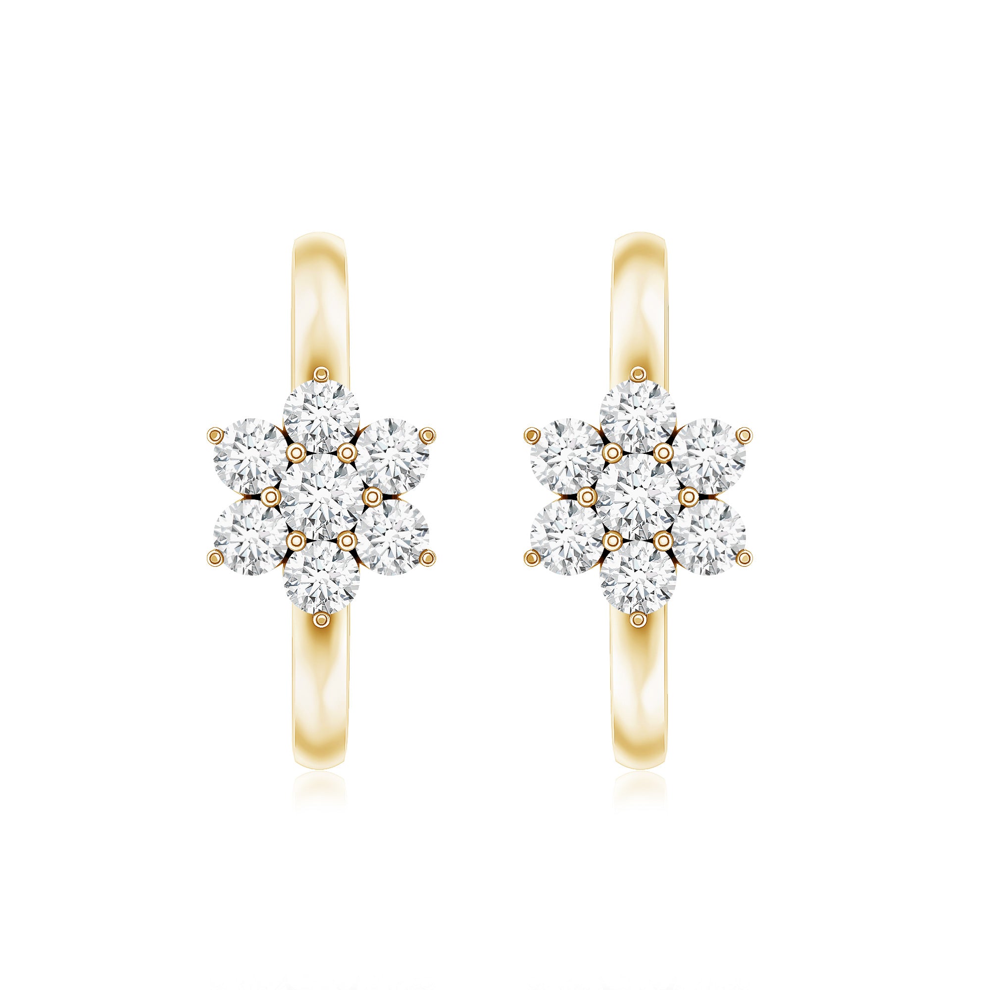 Diamond Flower Hoop Earrings For Her Natural - ( HI-SI ) - Rosec Jewels