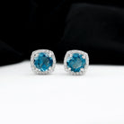 London Blue Topaz and Diamond Halo Stud Earrings London Blue Topaz - ( AAA ) - Quality - Rosec Jewels