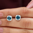 London Blue Topaz and Diamond Halo Stud Earrings London Blue Topaz - ( AAA ) - Quality - Rosec Jewels