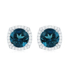 London Blue Topaz and Diamond Halo Stud Earrings AAA - Rosec Jewels