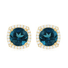 London Blue Topaz and Diamond Halo Stud Earrings AAA - Rosec Jewels