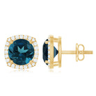 London Blue Topaz and Diamond Halo Stud Earrings AAA - Rosec Jewels