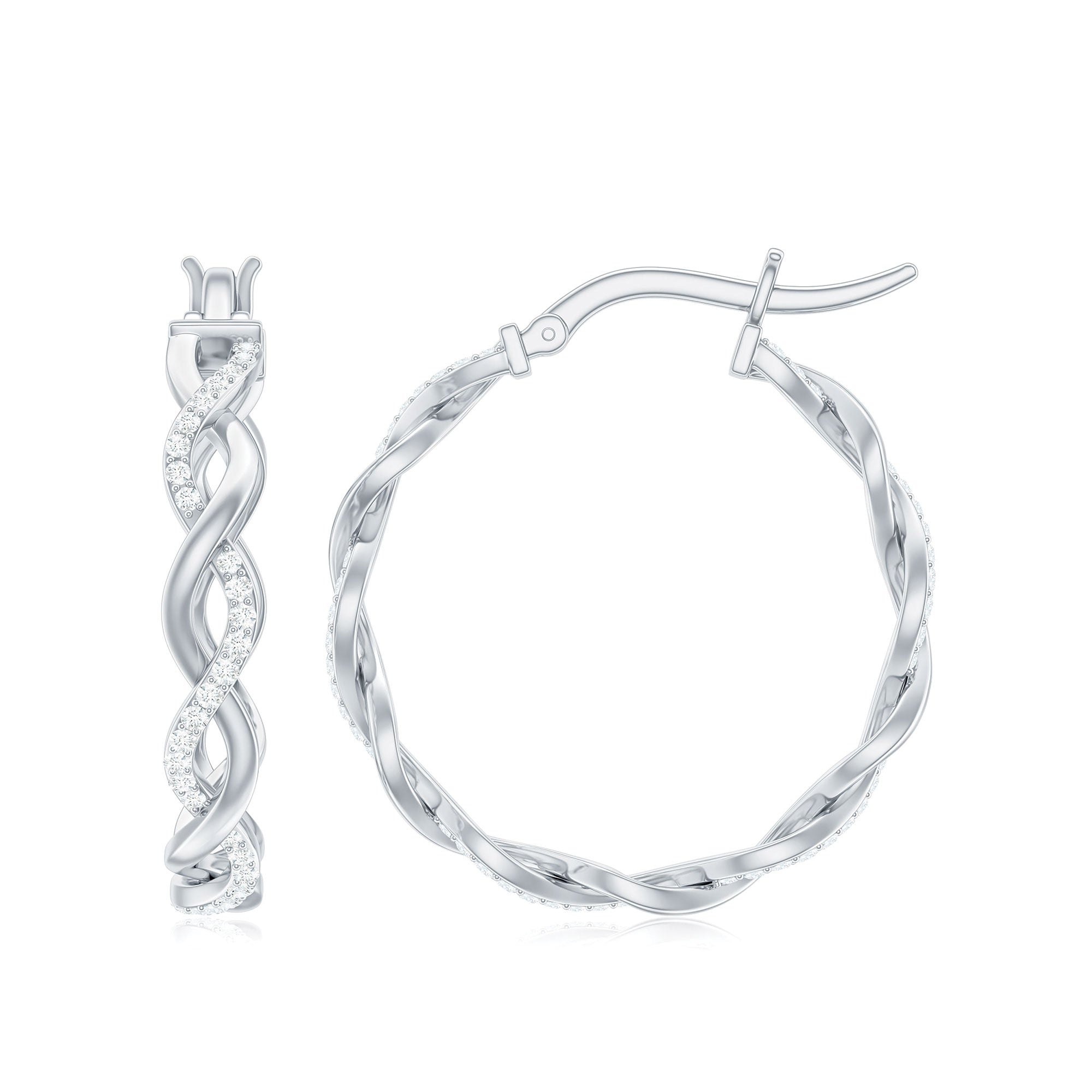 0.25 CT Braided Hoop Earrings with Moissanite in Silver - Rosec Jewels