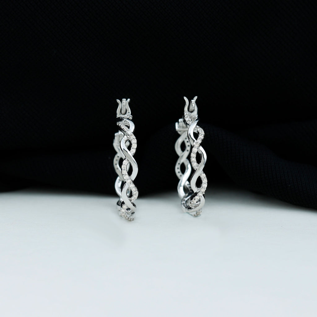 0.25 CT Braided Hoop Earrings with Moissanite in Silver - Rosec Jewels